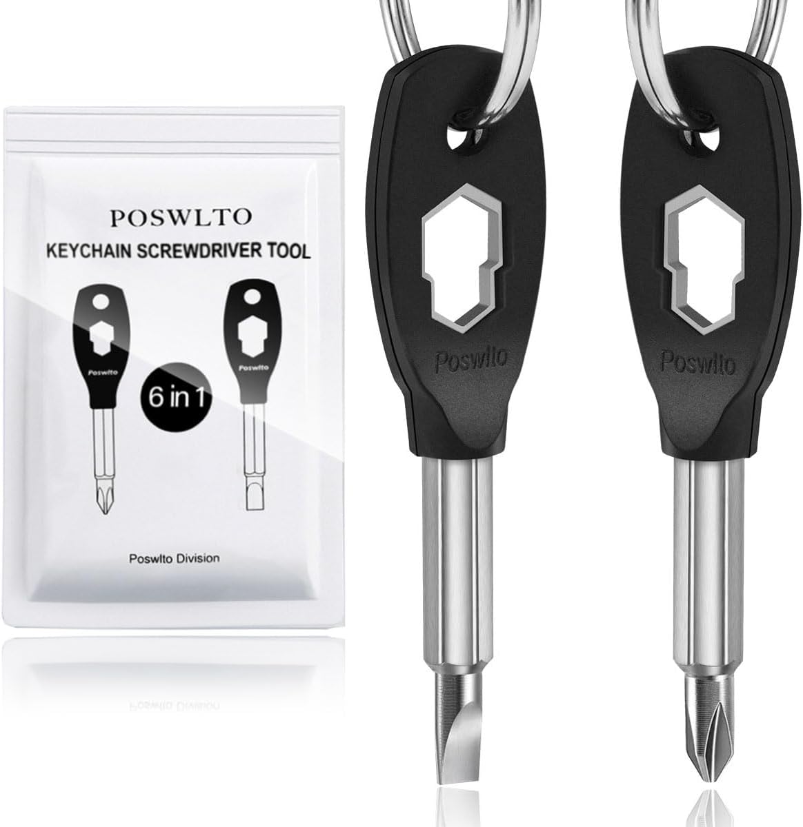 ROSTIVO Screwdriver Keychain Pocket Repair Tool Multi Mini Cool Gadgets for Men Small Gift for Women (Black)