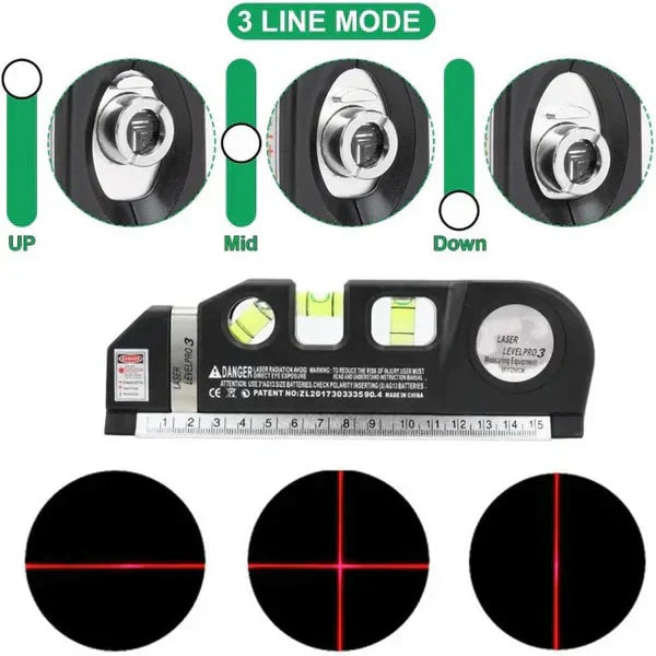 4 In 1 Fixit Laser Level Pro Multi-Purpose Measuring Tool With 8 Feet Tape